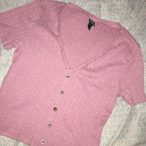 Pink top sort of cropped v neck
